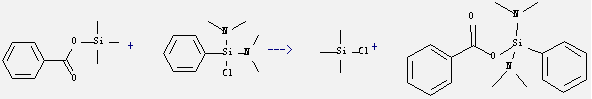 Silanediamine,1-chloro-N,N,N',N'-tetramethyl-1-phenyl- and benzoic acid trimethylsilanyl ester can be used to produce bis(dimethylamino)phenylsilyl benzoate and chloro-trimethyl-silane